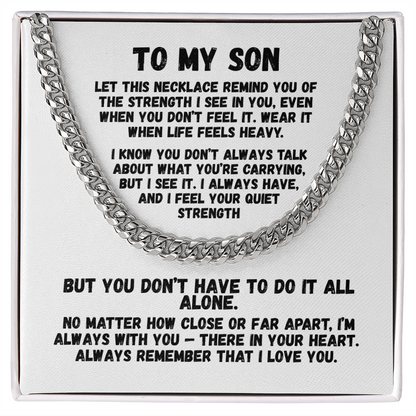 To My Son — “I See Your Strength” Cuban Link Chain | Stainless or 14K Gold, Adjustable 18–22”, 5 mm, Message Card, Gift Box Included