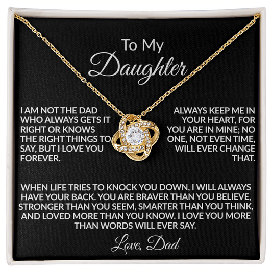 From the Dad Who Doesn't Always Get It Right, But Loves You Love Knot Necklace (Yellow $ White Gold Variants)