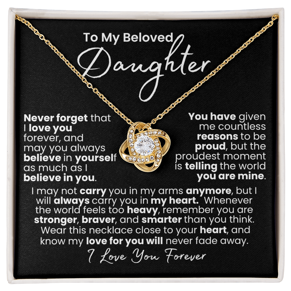 Never-Fading Love: Daughter Heart Necklace — Knot Love Necklace, 14k White Gold Finish