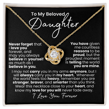 Never-Fading Love: Daughter Heart Necklace — Knot Love Necklace, 14k White Gold Finish