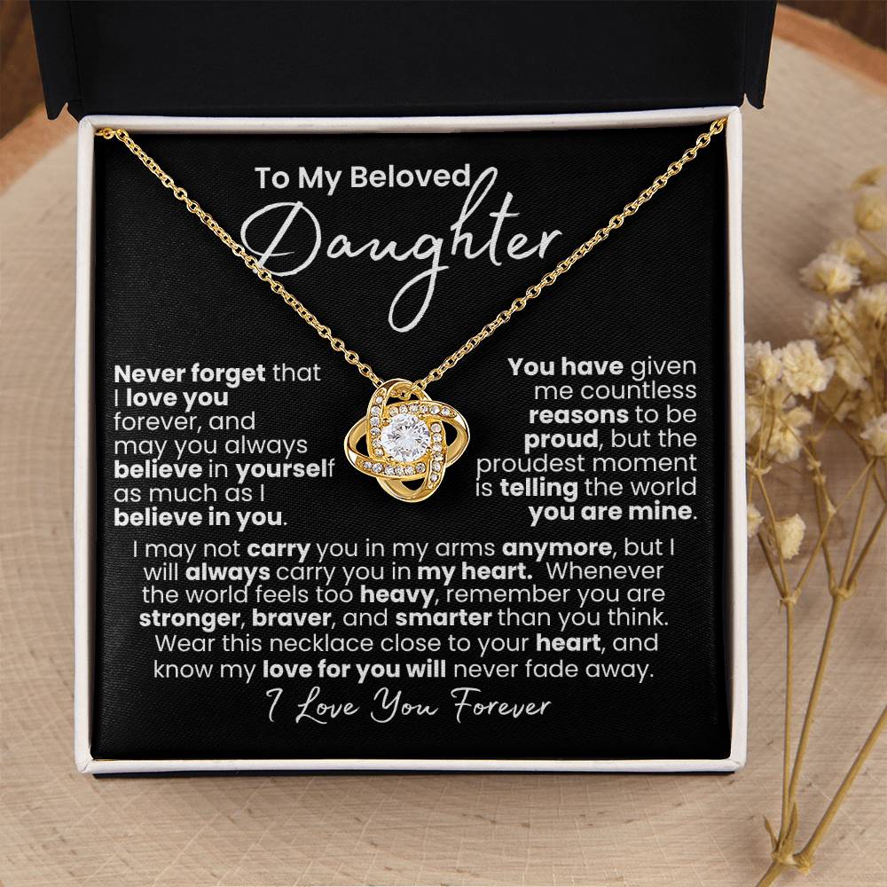 Amor que nunca se desvanece: collar de corazón para hija — Collar Nudo de Amor, acabado en oro blanco de 14k