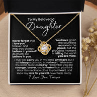 Amor que nunca se desvanece: collar de corazón para hija — Collar Nudo de Amor, acabado en oro blanco de 14k