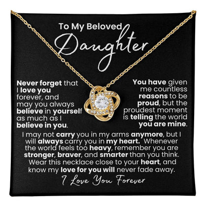 Never-Fading Love: Daughter Heart Necklace — Knot Love Necklace, 14k White Gold Finish