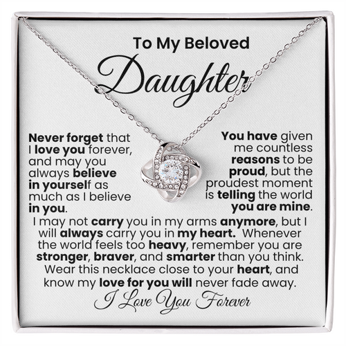 To My Beautiful Daughter™ — Love Knot Necklace, 14k White, 18k Gold Finish