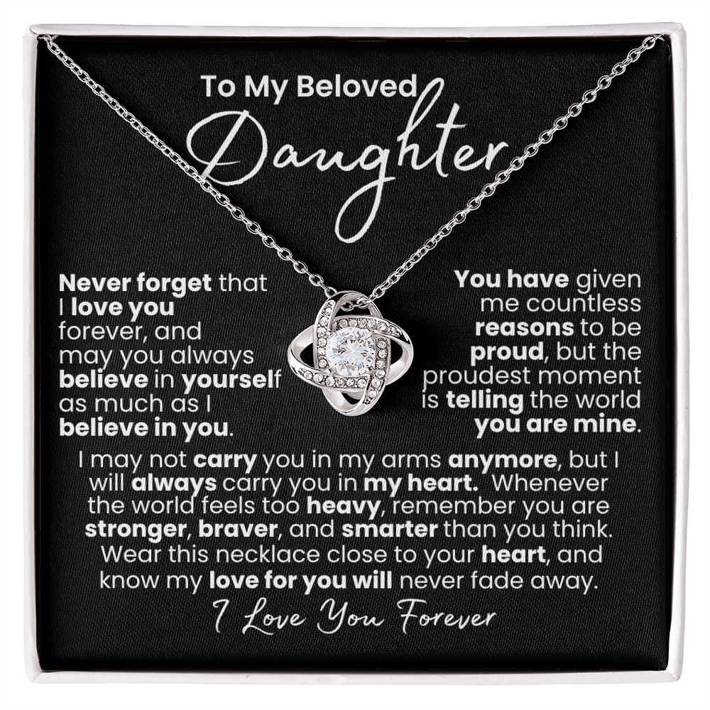 Never-Fading Love: Daughter Heart Necklace — Knot Love Necklace, 14k White Gold Finish