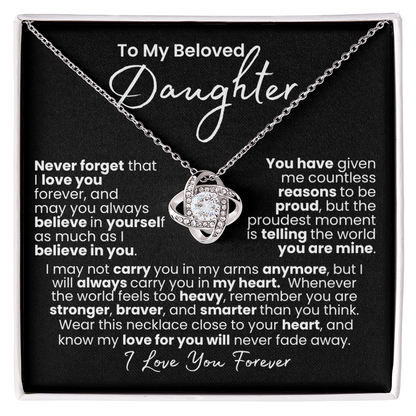 Never-Fading Love: Daughter Heart Necklace — Knot Love Necklace, 14k White Gold Finish