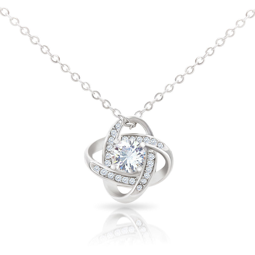 Amor que nunca se desvanece: collar de corazón para hija — Collar Nudo de Amor, acabado en oro blanco de 14k