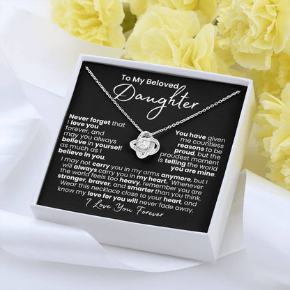 Never-Fading Love: Daughter Heart Necklace — Knot Love Necklace, 14k White Gold Finish