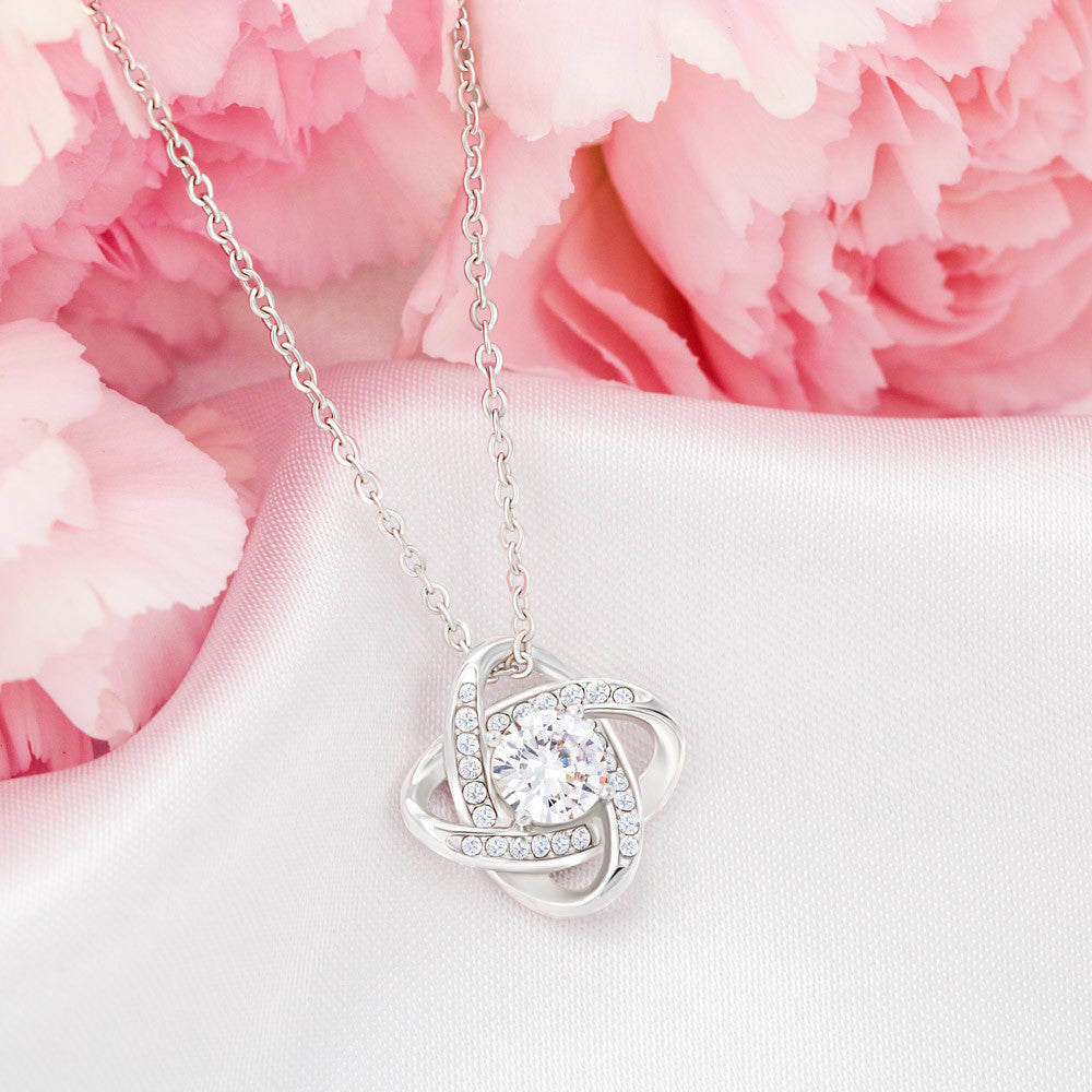 Amor que nunca se desvanece: collar de corazón para hija — Collar Nudo de Amor, acabado en oro blanco de 14k