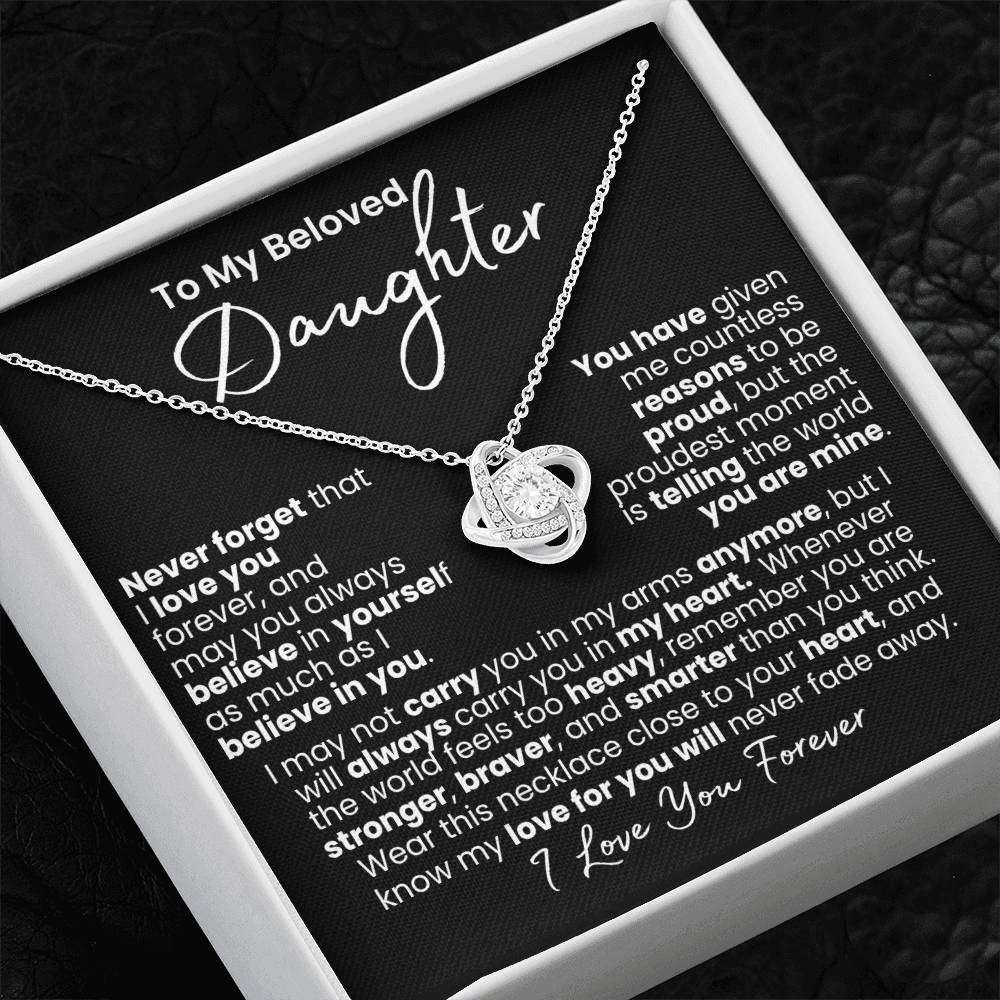 Amor que nunca se desvanece: collar de corazón para hija — Collar Nudo de Amor, acabado en oro blanco de 14k
