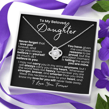 Never-Fading Love: Daughter Heart Necklace — Knot Love Necklace, 14k White Gold Finish