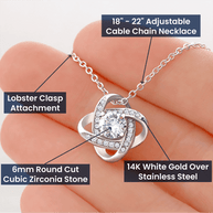Amor que nunca se desvanece: collar de corazón para hija — Collar Nudo de Amor, acabado en oro blanco de 14k