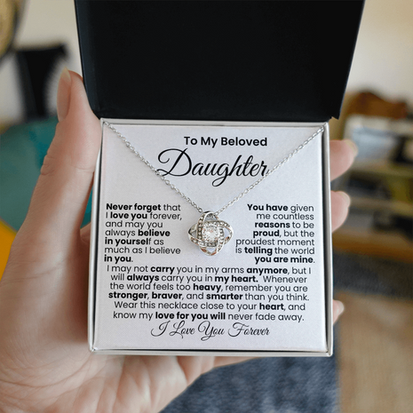 To My Beautiful Daughter™ — Love Knot Necklace, 14k White, 18k Gold Finish