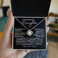 Amor que nunca se desvanece: collar de corazón para hija — Collar Nudo de Amor, acabado en oro blanco de 14k