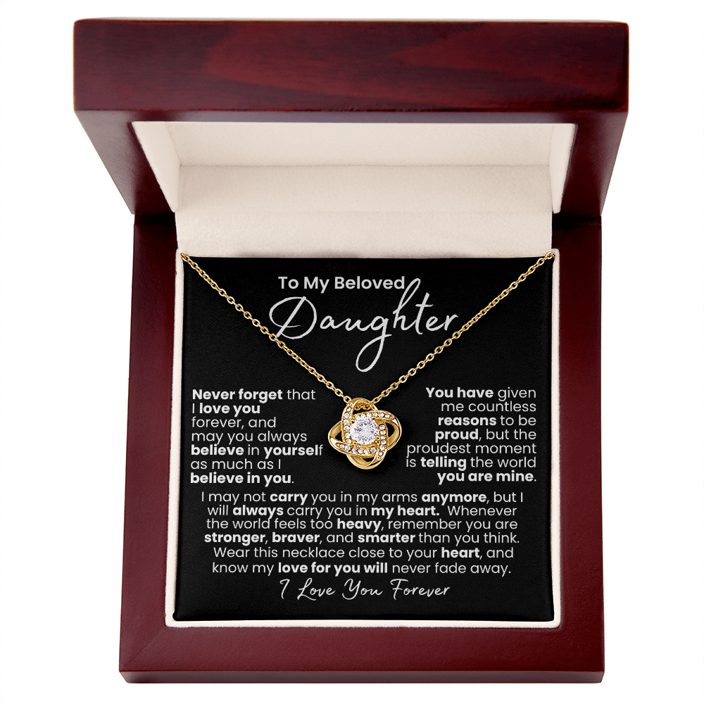 Amor que nunca se desvanece: collar de corazón para hija — Collar Nudo de Amor, acabado en oro blanco de 14k