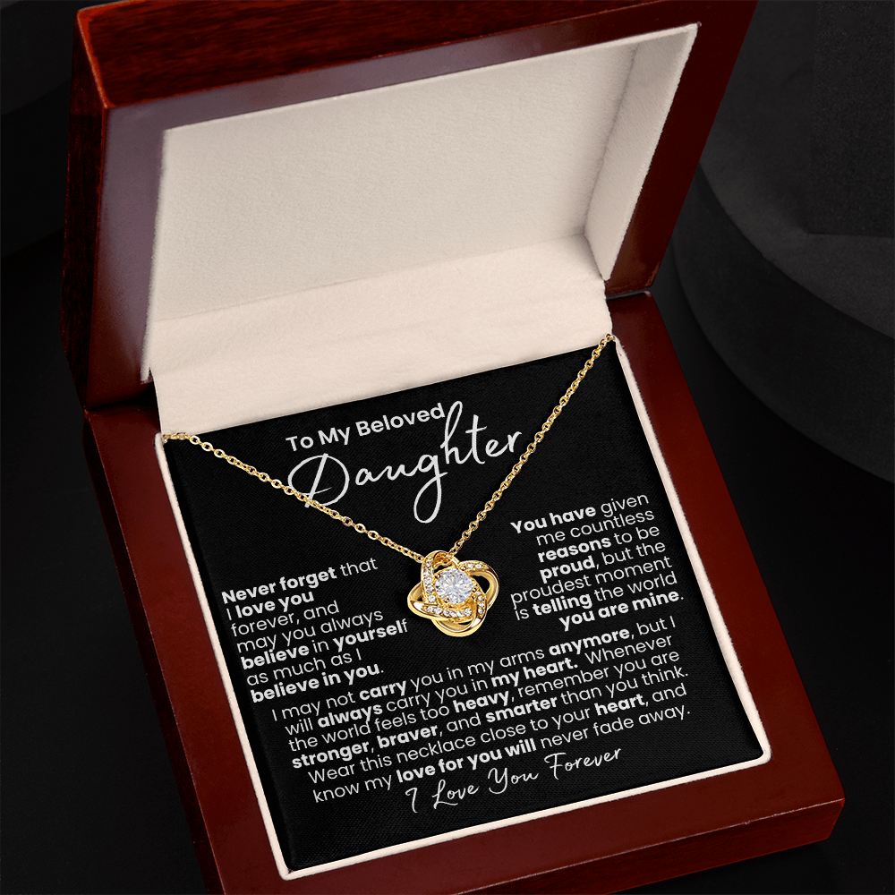 Amor que nunca se desvanece: collar de corazón para hija — Collar Nudo de Amor, acabado en oro blanco de 14k