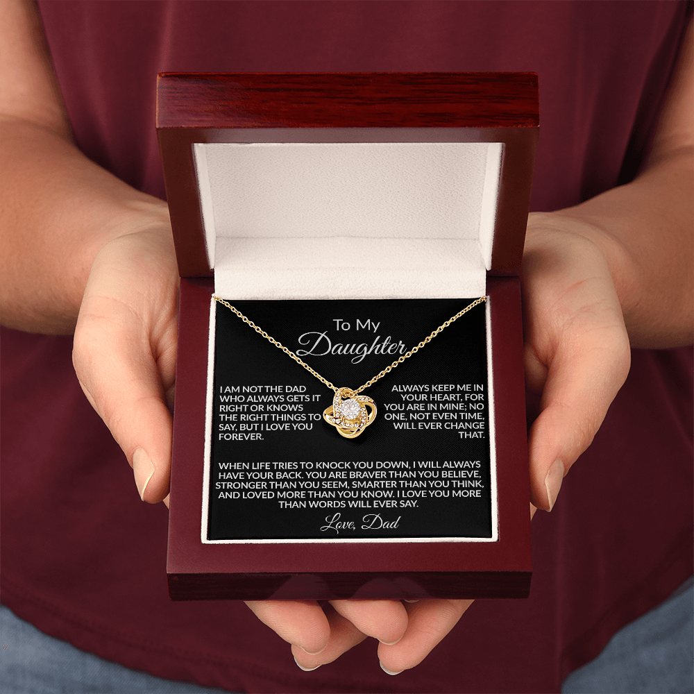 From the Dad Who Doesn't Always Get It Right, But Loves You Love Knot Necklace (Yellow $ White Gold Variants)
