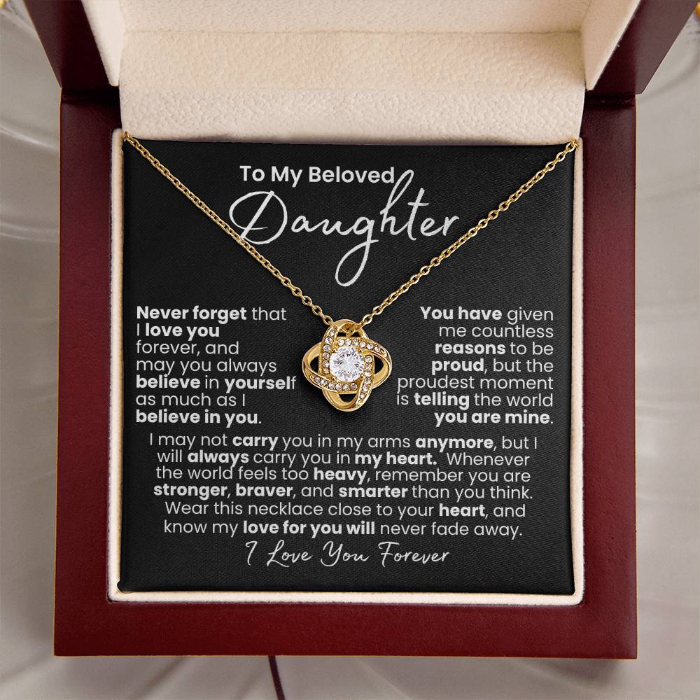 Amor que nunca se desvanece: collar de corazón para hija — Collar Nudo de Amor, acabado en oro blanco de 14k