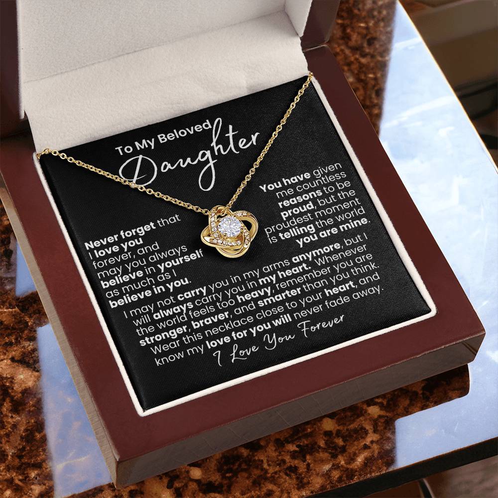 Amor que nunca se desvanece: collar de corazón para hija — Collar Nudo de Amor, acabado en oro blanco de 14k