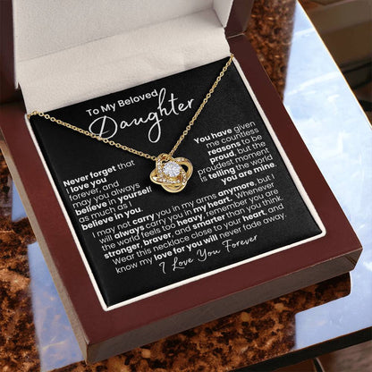 Never-Fading Love: Daughter Heart Necklace — Knot Love Necklace, 14k White Gold Finish