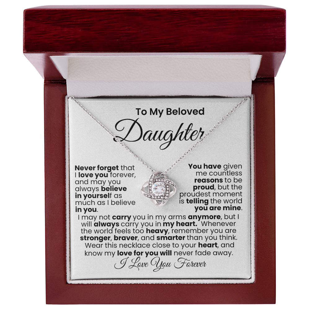 To My Beautiful Daughter™ — Love Knot Necklace, 14k White, 18k Gold Finish
