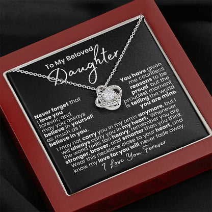 Never-Fading Love: Daughter Heart Necklace — Knot Love Necklace, 14k White Gold Finish