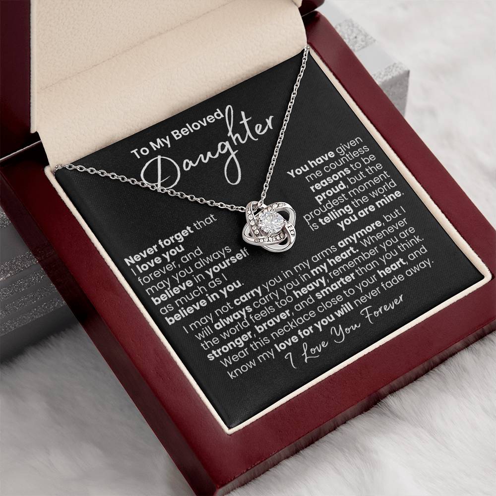 Amor que nunca se desvanece: collar de corazón para hija — Collar Nudo de Amor, acabado en oro blanco de 14k
