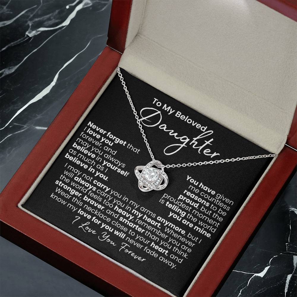 Amor que nunca se desvanece: collar de corazón para hija — Collar Nudo de Amor, acabado en oro blanco de 14k