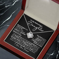 Amor que nunca se desvanece: collar de corazón para hija — Collar Nudo de Amor, acabado en oro blanco de 14k