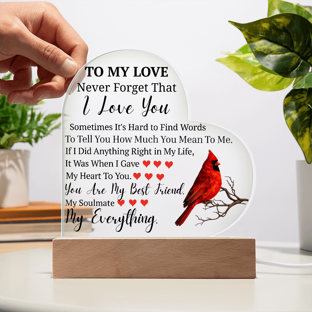 A mi amor Cardenal Lámpara acrílica con corazón