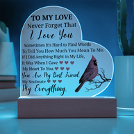To My Love Cardinal Heart Acrylic Lamp