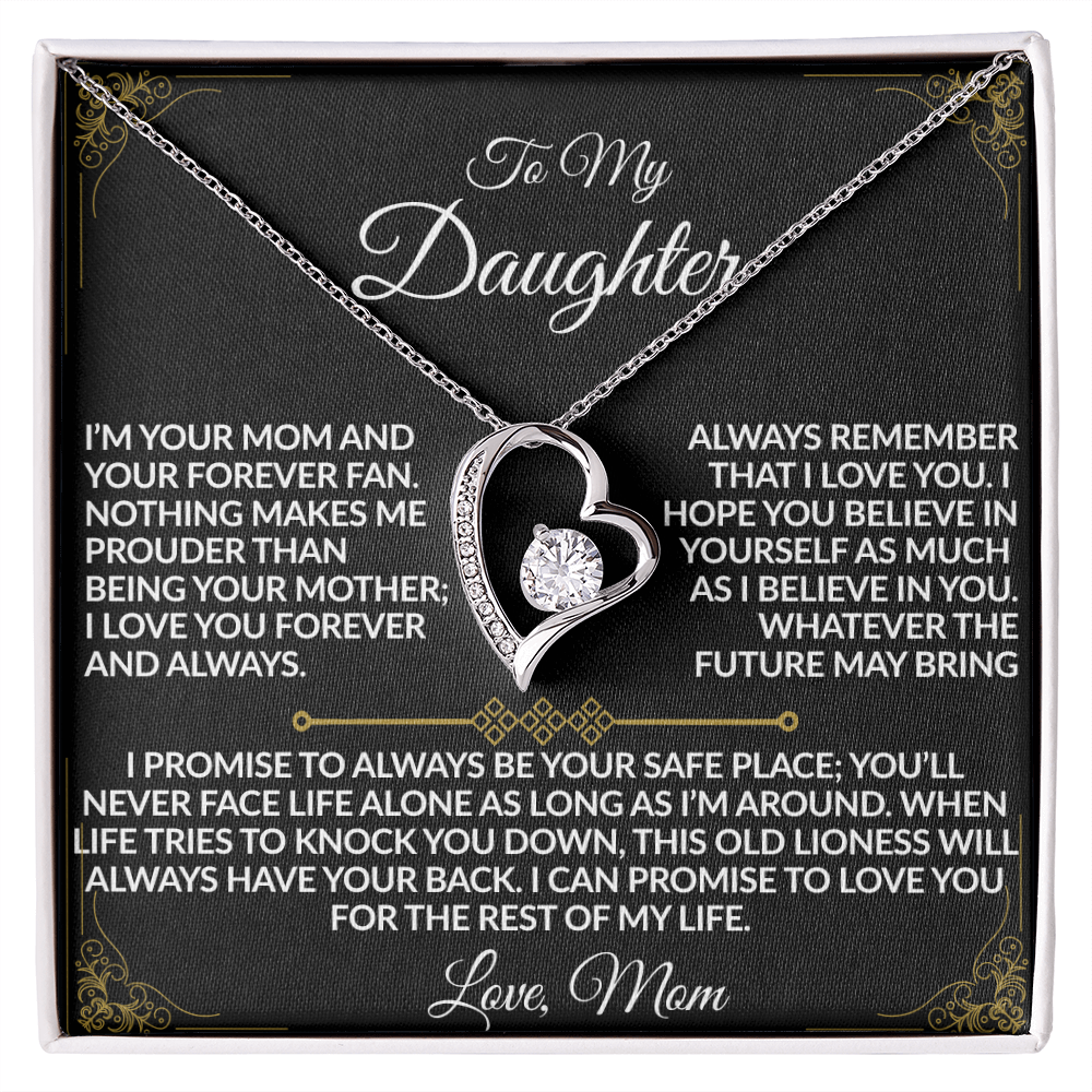 Mom - My Daughter's Safe Place Forever Love Necklace - 14k white gold finish & 18k yellow gold finish