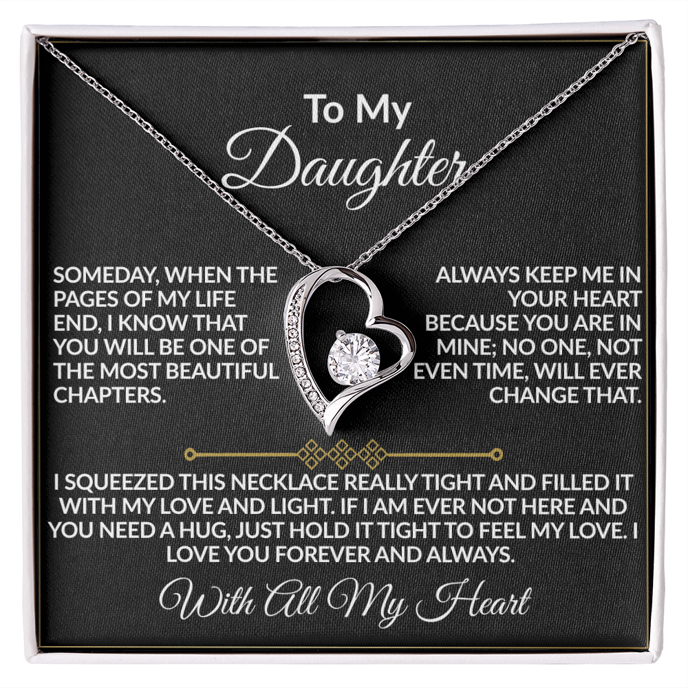 To My Daughter – With All My Heart Forever Love Necklace | 14k white gold finish or 18k yellow gold finish