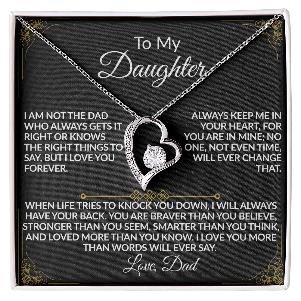 Dad's “I'll Always Have Your Back” Daughter Forever Love Necklace - (14k white & 18k yellow gold finish)