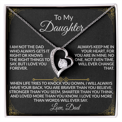 Dad's “I'll Always Have Your Back” Daughter Forever Love Necklace - (14k white & 18k yellow gold finish)