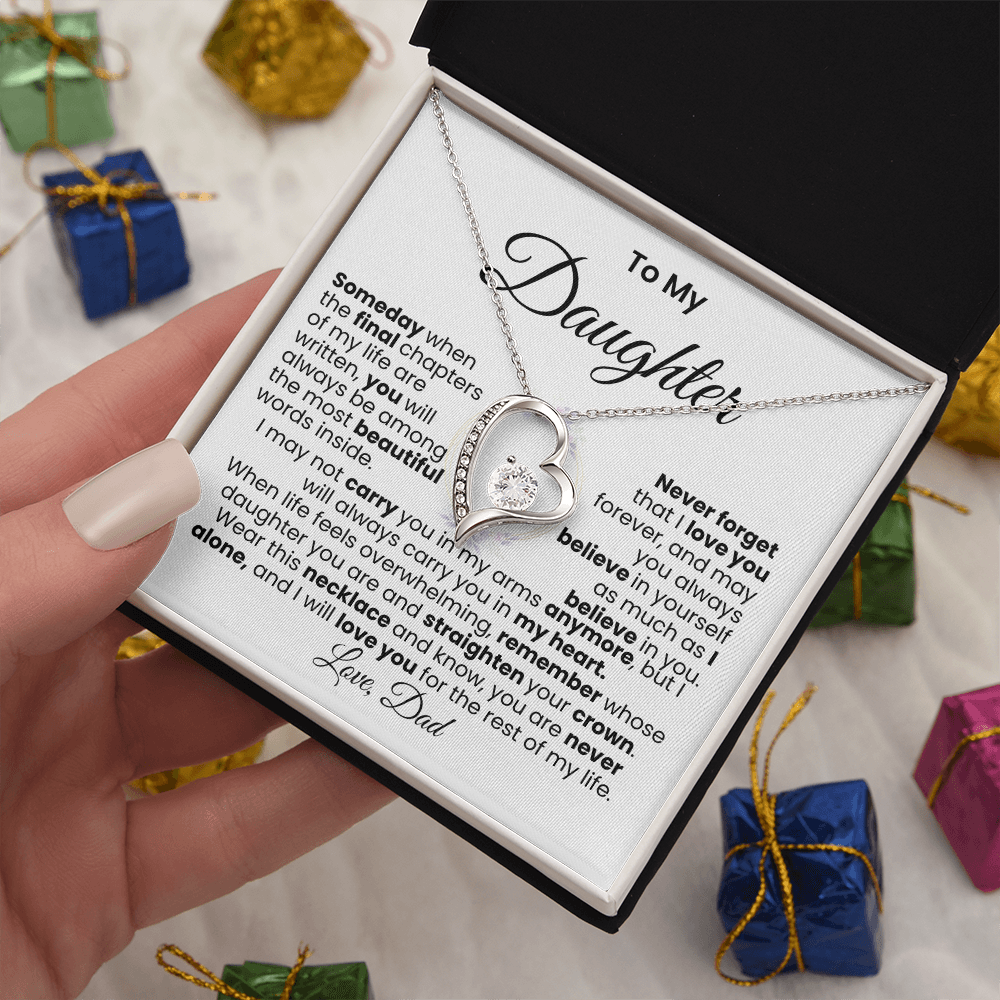 Mensaje de papá para su hija — Collar Amor Eterno | Acabado → Oro blanco de 14k / Oro amarillo de 18k