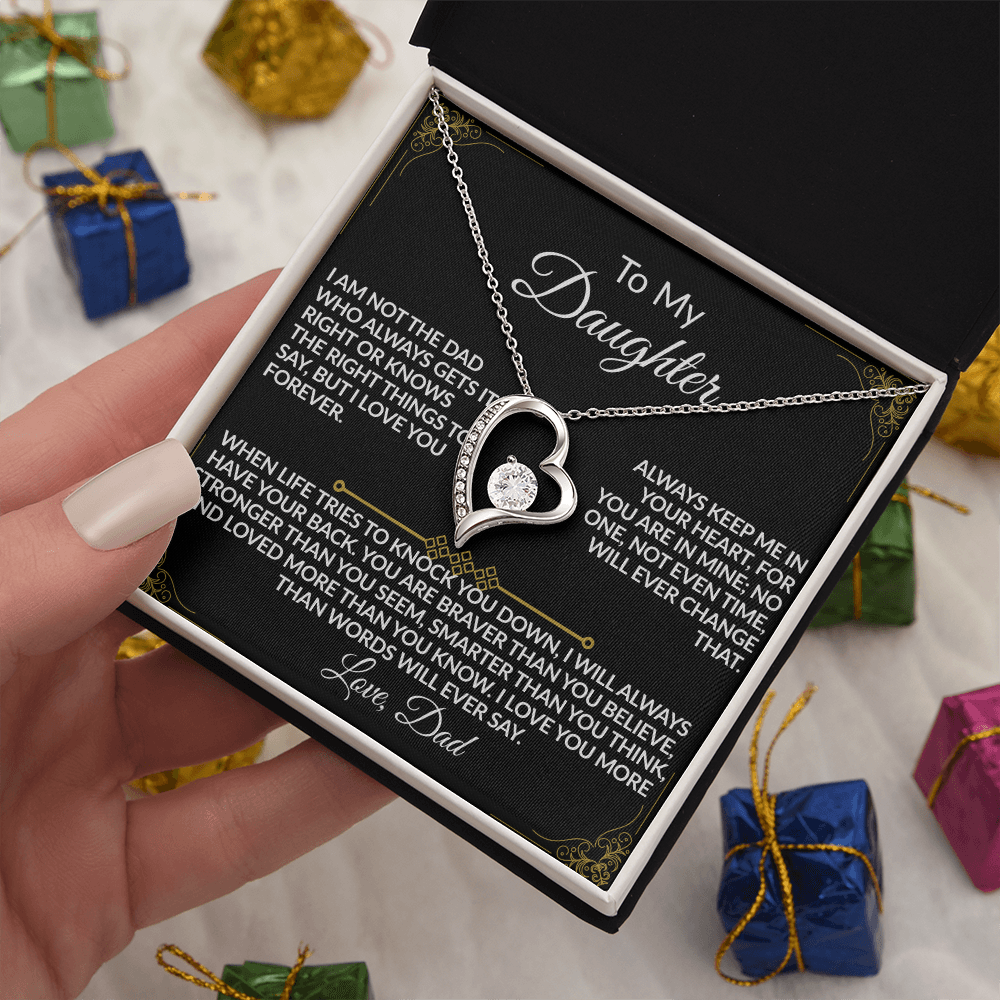 Dad's “I'll Always Have Your Back” Daughter Forever Love Necklace - (14k white & 18k yellow gold finish)