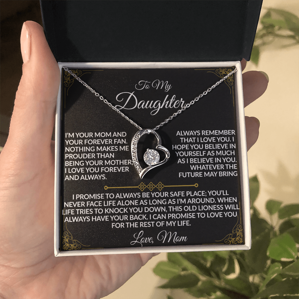 Mom - My Daughter's Safe Place Forever Love Necklace - 14k white gold finish & 18k yellow gold finish