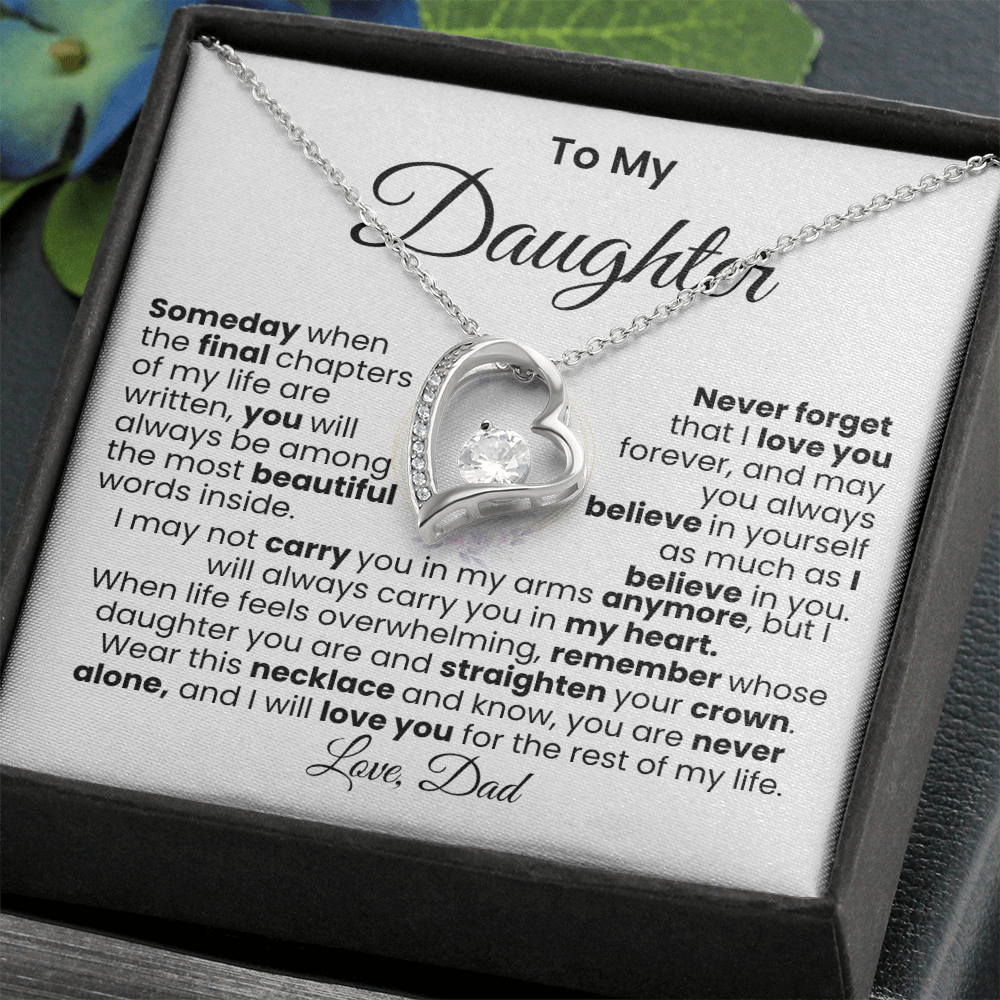 Mensaje de papá para su hija — Collar Amor Eterno | Acabado → Oro blanco de 14k / Oro amarillo de 18k