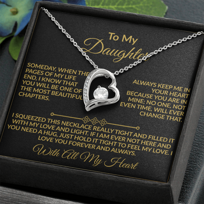 To My Daughter – With All My Heart Forever Love Necklace | 14k white gold finish or 18k yellow gold finish