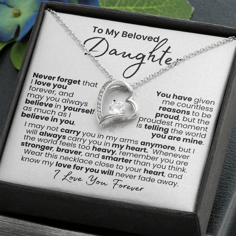“Always In My Heart” Daughter Necklace — Forever Love Pendant (Gold/White Gold)