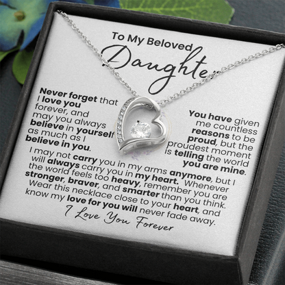 “Always In My Heart” Daughter Necklace — Forever Love Pendant (Gold/White Gold)