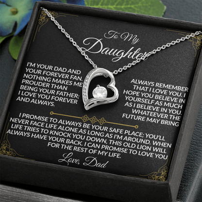 For the Daughter Who Has My Heart Necklace | From Dad |  14k white gold or 18k yellow gold finish