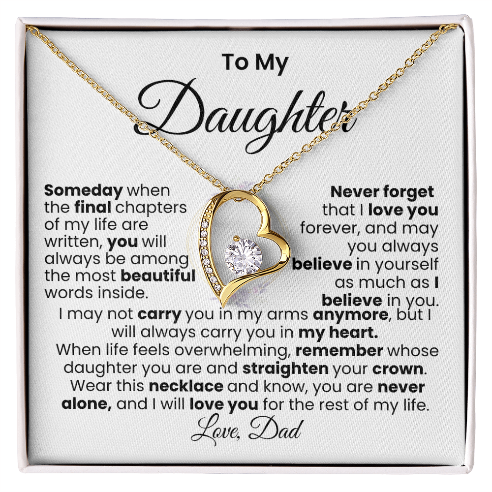 Mensaje de papá para su hija — Collar Amor Eterno | Acabado → Oro blanco de 14k / Oro amarillo de 18k