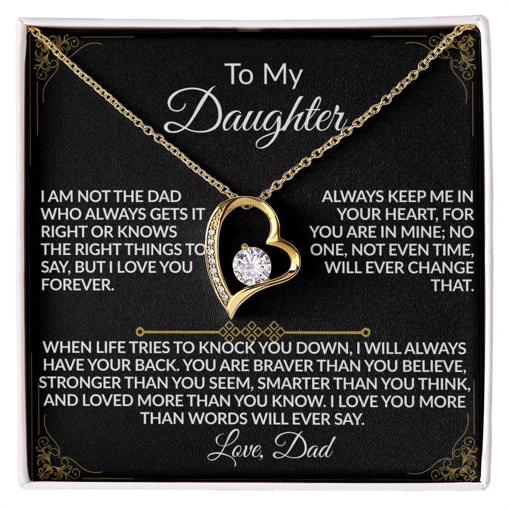 Dad's “I'll Always Have Your Back” Daughter Forever Love Necklace - (14k white & 18k yellow gold finish)