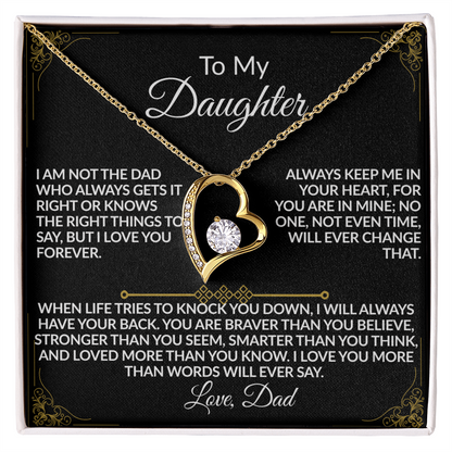 Dad's “I'll Always Have Your Back” Daughter Forever Love Necklace - (14k white & 18k yellow gold finish)