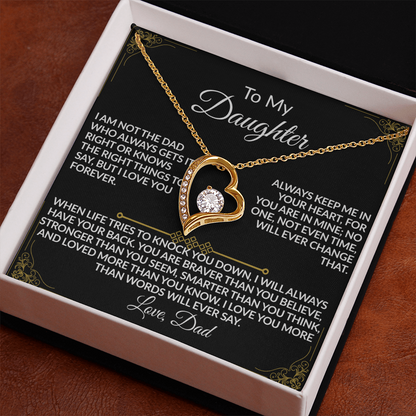Dad's “I'll Always Have Your Back” Daughter Forever Love Necklace - (14k white & 18k yellow gold finish)