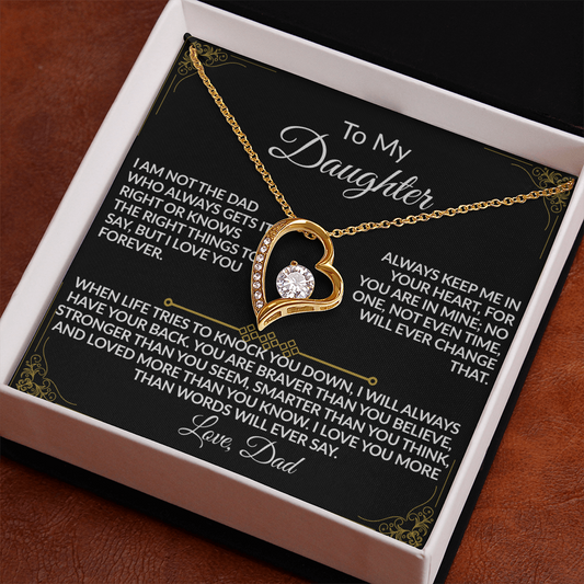 Dad's “I'll Always Have Your Back” Daughter Forever Love Necklace - (14k white & 18k yellow gold finish)