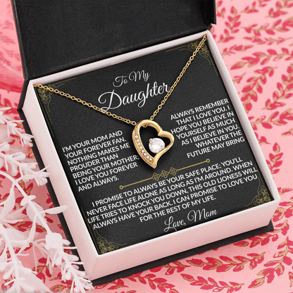 Mom - My Daughter's Safe Place Forever Love Necklace - 14k white gold finish & 18k yellow gold finish