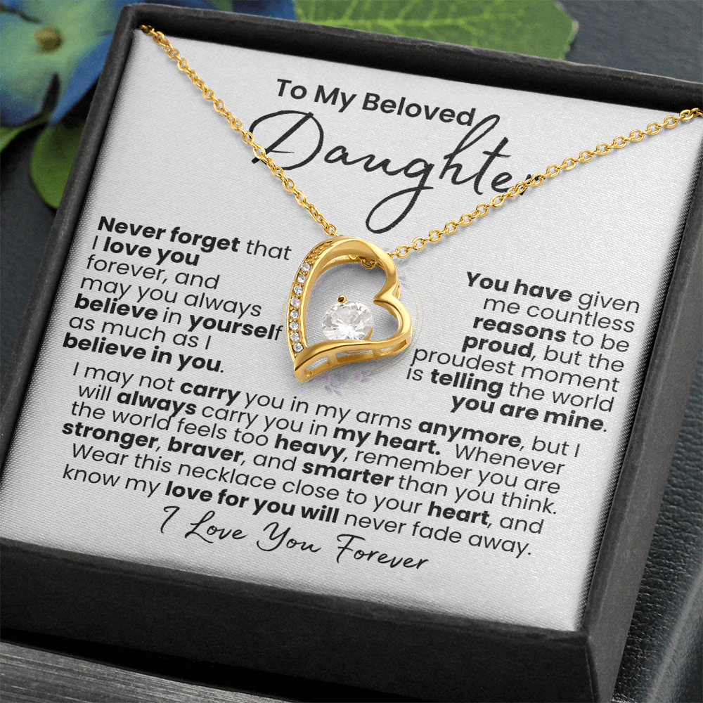 “Always In My Heart” Daughter Necklace — Forever Love Pendant (Gold/White Gold)